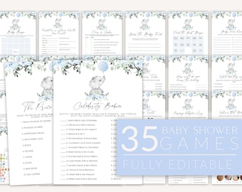 Elephant Baby Shower Games: 35 Printable Games (Editable)