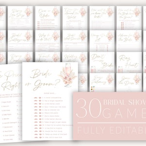Pink Boho Bridal Shower Games, Boho Champagne Bridal Shower Editable Games, Boho Printable Games, Bridal Games Pack, Boho Bridal Games, BS14
