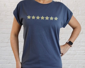 Glitter Star Tshirt, Sparkly Silver Seven Stars Top