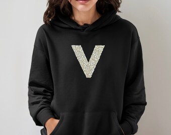 Glitter Initial Hoodie, Personalised Letter Hooded Top, Glitter Name Sweatshirt