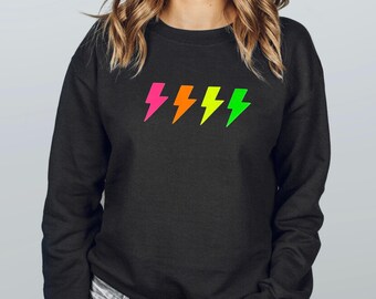Neon Lightning Bolt Sweatshirt, Flash Sweatshirt, Neon Lightning Shirt, Thunder Bolt Top, 80s Retro Tee, Gifts for Her, Best Friend Gifts
