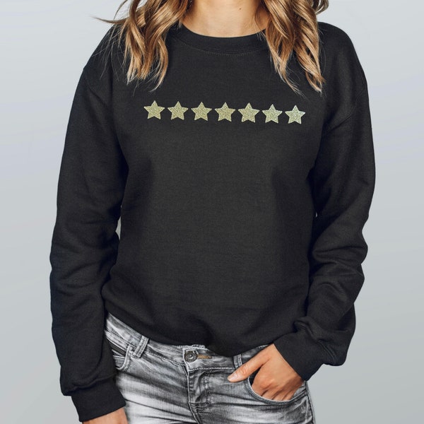 Gold Glitter Star Pattern Print Women Off Shoulder Sweatshirt