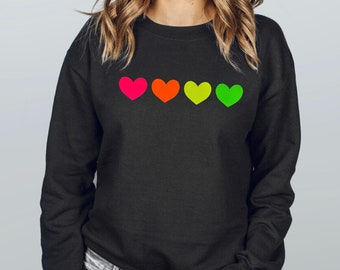 Neon Heart Sweatshirt, Heart Sweater, Heart Sweatshirt, Neon Rainbow, Rainbow Heart Sweater, Gift for Her, Best Friend Gift, Girlfriend Gift