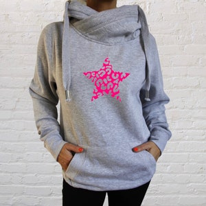 Star Hoodie, Animal Print Star Top, Cowl Neck Hoodie, Leopard Star, Zebra Print Hoodie, Ladies Sweatshirt, Graphic Hoodies, Gifts for Her
