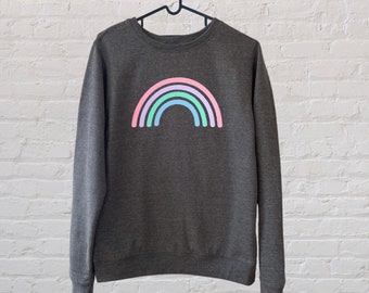 Grey Sweatshirt, Rainbow Design, Rainbow Sweater, Rainbow Jumper, Pullover Sweatshirt, Women's Tops, Gifts for Her, Best Friend Gift, Hoodie