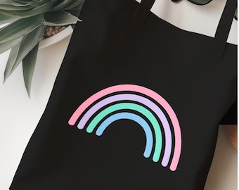 Pastel Rainbow Shopping Tote Bag, Cotton Rainbow Beach Bag