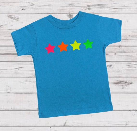 Kids Neon Star Tshirt Girls Neon Tshirt Girls Star Top Neon Rainbow T Shirt Kids Retro T Shirt Graphic Tee Birthday Gifts for Kids