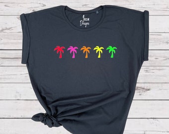 Neon Palm Tree Tshirt,, Tropical Summer Holiday Beach Top