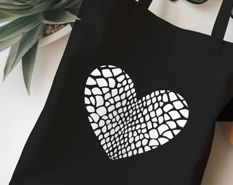 Neon Animal Print Heart Tote Bag, Metallic Leopard / Zebra / Snake Print Cotton Canvas Shopping Bag