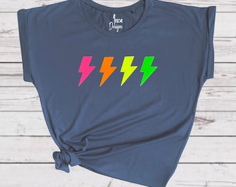Neon Lightning Flash Tshirt, Retro 80s Thunder Bolt Tshirt