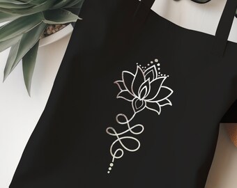 Unalome Bag, Lotus Flower Bag, Yoga Bag, Pilates Bag, Organic Cotton Bag, Shopper Tote Bag, Canvas Shopping Bag, Bag for Life, Reusable Bag