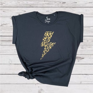 Lightning Bolt Shirt, Leopard Print Tshirt, Gold Leopard Print, Animal Print T Shirt, Flash T-Shirt, Ladies Top, Best Friend Birthday Gift