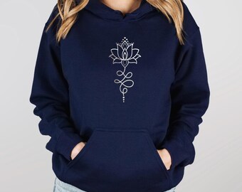 Unalome Lotus Flower Hoodie, Yoga / Pilates Namaste Hooded Sweatshirt