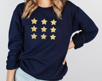 Metallic Stars Sweatshirt, Silver Stars Jumper, Gold Star Top