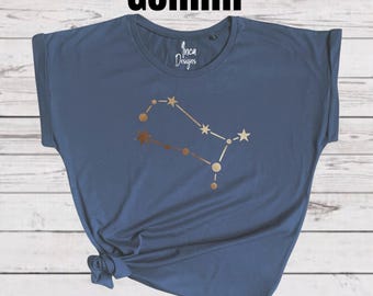 Zodiac Star Sign Tshirt, Metallic Leo / Gemini Constellation Top, Astrology Horoscope Shirt