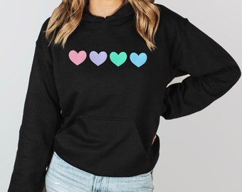 Pastel Rainbow Hoodie, Heart Hoodie, Rainbow Heart Sweatshirt, Graphic Hoodies, Rainbow Top, Girlfriend Gifts, Gifts for Her, Friend Gift