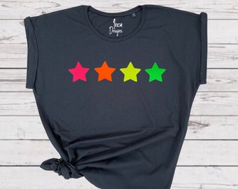 Rainbow Star Neon Printed Tshirt