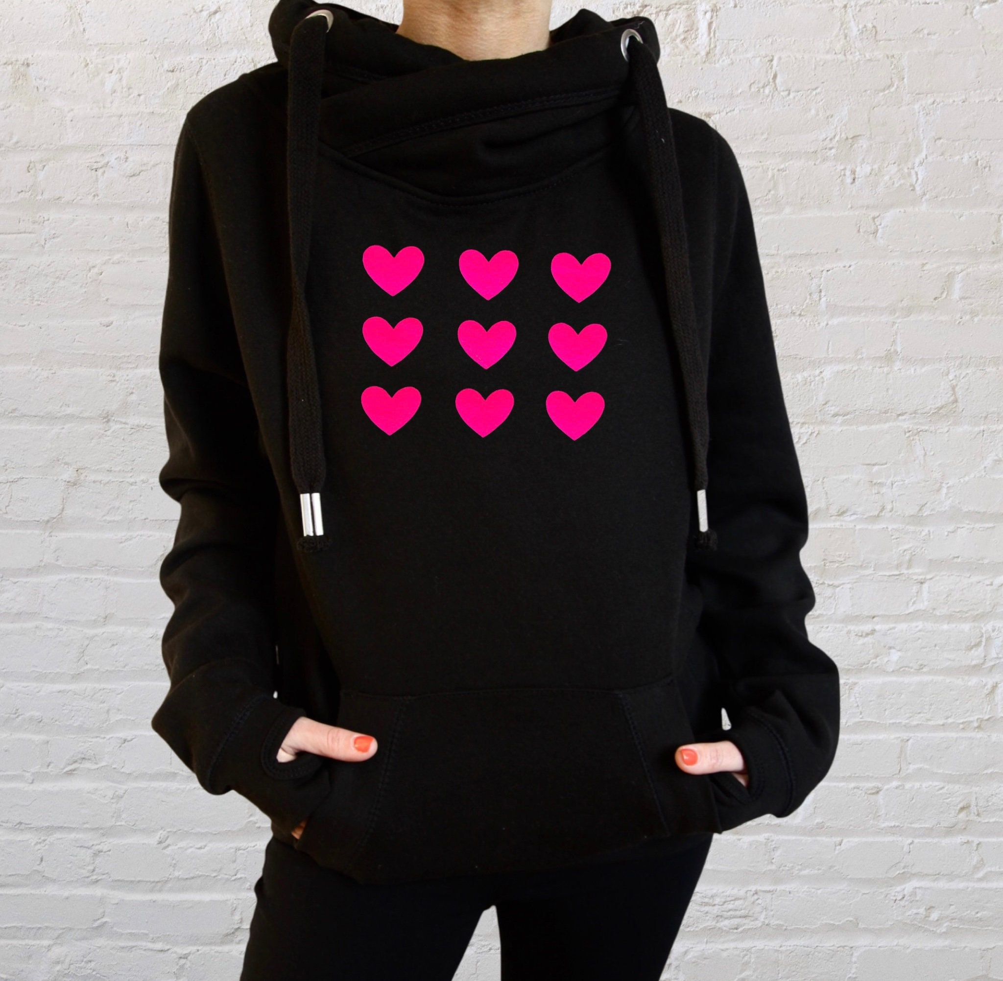 Pink Heart Hoodie Neon Top Cowl Hoodie Heart Sweatshirt - Etsy