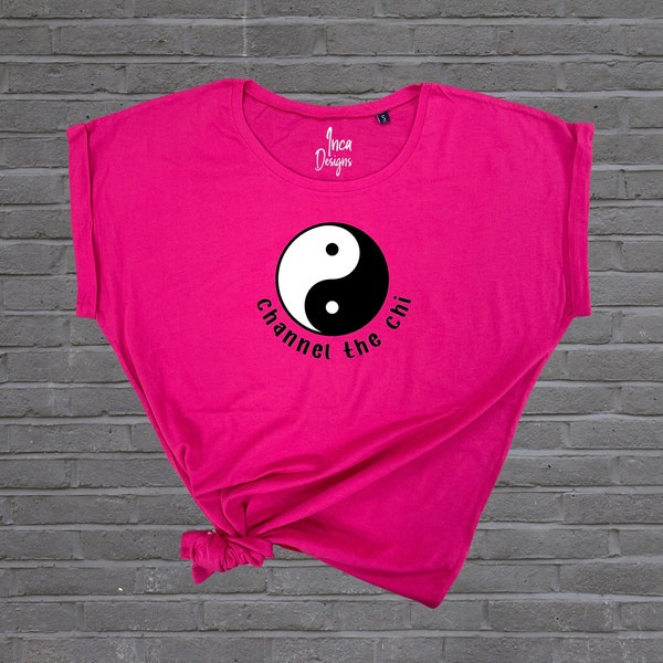 Ladies Tai Chi Tshirt, Yoga Top, Yin Yang T Shirt, Pilates T-Shirt, Exercise Top, Tai Chi Clothing, Birthday Gift for Her, Best Friend Gift