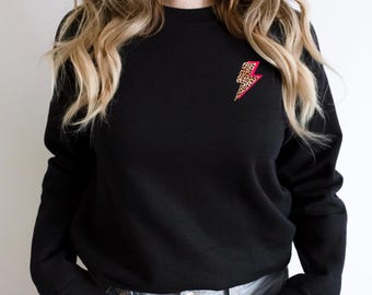 Lightning Bolt Sweatshirt, Neon Pink Lightning Bolt, Leopard Print Top, Flash Sweatshirt, 80s Clothing, Gifts for Her, Best Friend Gift