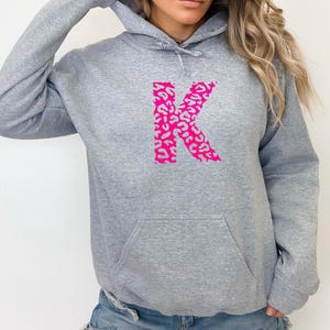 Neon Leopard Print Initial Hoodie, Personalised Letter Hoodie, Zebra Print Graphic Hoodie, Animal Print Top, Gifts for Her, Best Friend Gift