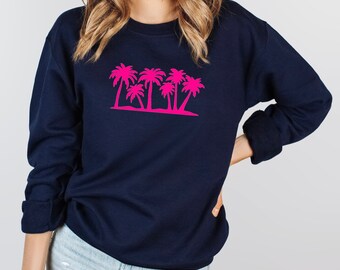 トップス Palm tree sweatshirt / navy Palm Tree Sweatshirt, Tropical Sweatshirt, Neon Palm Trees