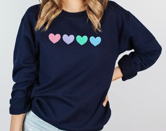 Heart Sweatshirt, Heart Sweater, Heart Sweatshirt, Pastel Rainbow, Rainbow Heart Sweater, Gift for Her, Best Friend Gift, Girlfriend Gift