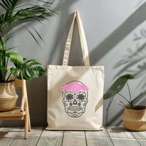Sugar Skull Day of the Dead Tote Bag, Cotton Dia De Los Muertos Shopping Bag, Reusable Bag for Life