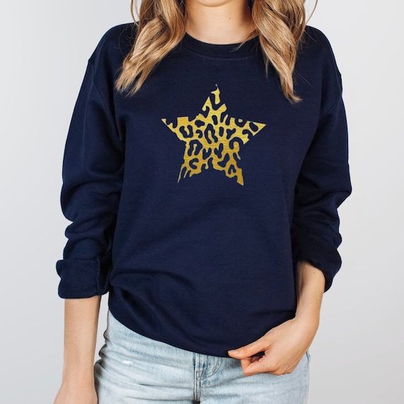 Star Sweatshirt, Animal Print Star Top, Leopard Print Star, Print