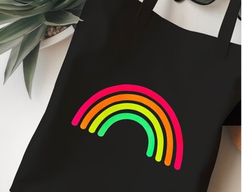 Neon Rainbow Shopping Tote Bag, Cotton Rainbow Beach Bag