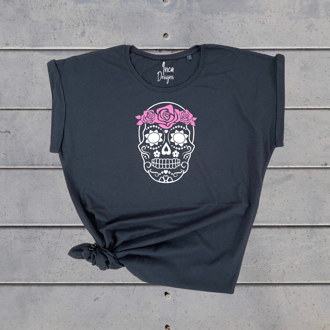 Sugar Skull Day of the Dead Tshirt, Dia De Los Muertos Floral Skull Top ...