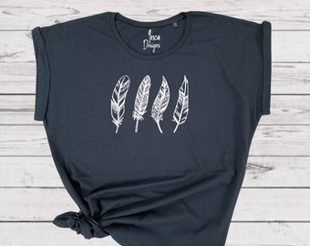 Boho Feather Printed Tshirt, Bohemian Freedom Top