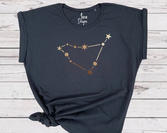 Zodiac Star Sign T Shirt, Metallic Print Astrology / Horoscope / Constellation Birthday Gift