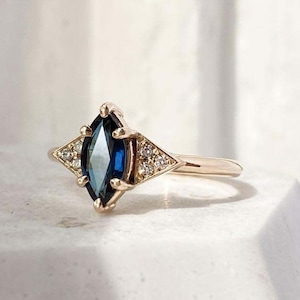 Skye | Deep Blue Marquise Sapphire & Diamond Engagmeent Ring