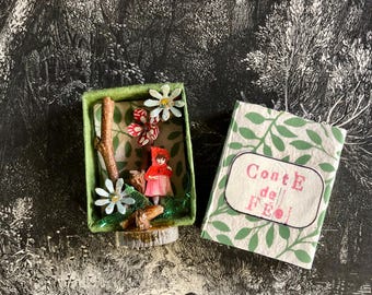 Diorama Little Red Riding Hood in Wonder Box, Matchbox Red Hidding Hood Fairy Tale, Fairy Tale Gift, Mixmedia 3D Paper Craft