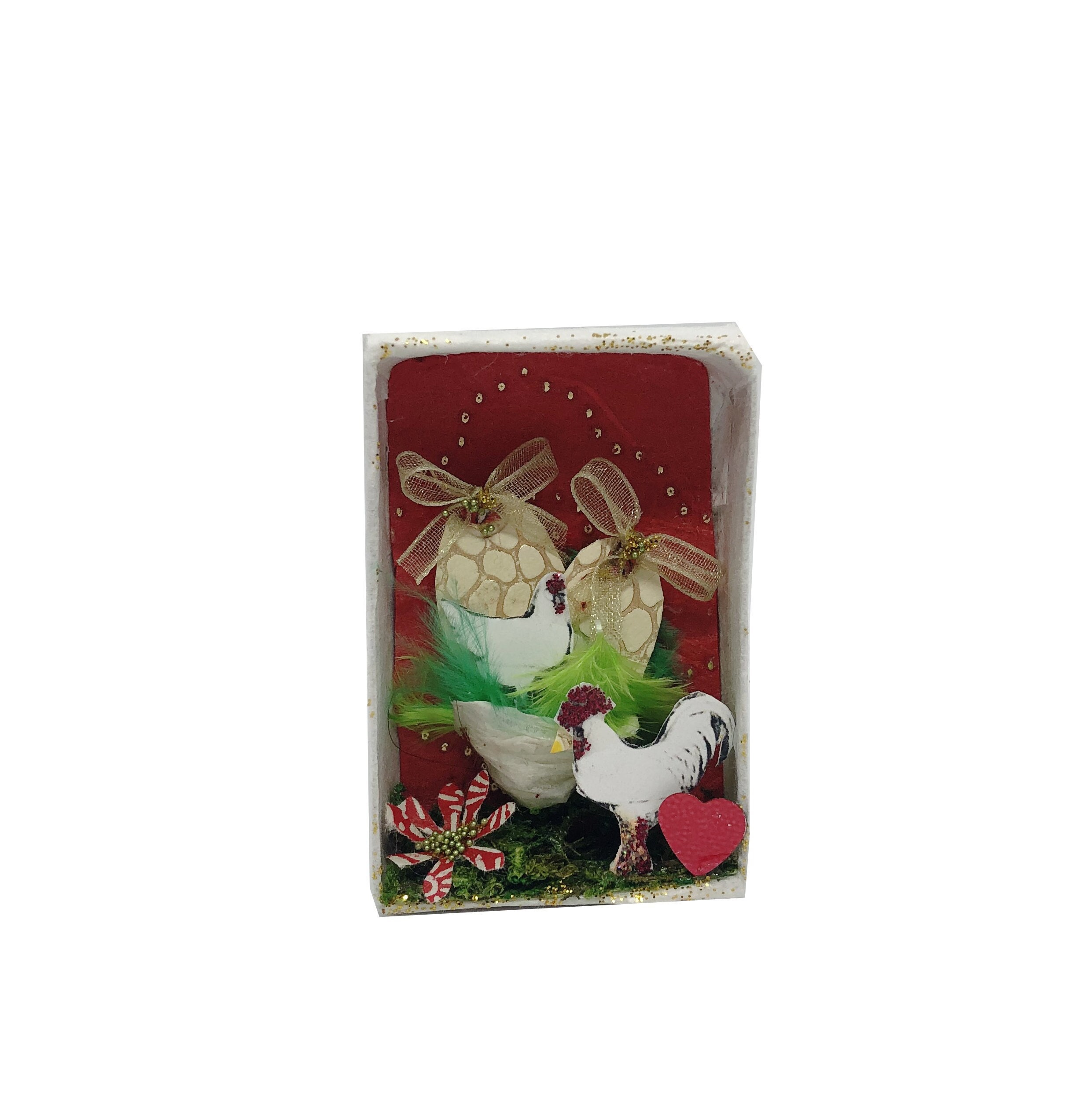Diorama Miniature Coq Poule Oeuf Pâques, Décoration de Pâques, Easter Egg Chicken Ornement, Matchbox