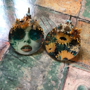 Orecchini spaiati da donna, floreali, in resina e fiori naturali secchi, da 25 mm, creazione unica fatta a mano per donna, regalo per la mamma