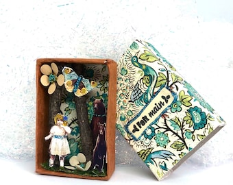 diorama miniature decoration collage 3d paper vintage image in a matchbox Goldilocks fairy tale to place or hang
