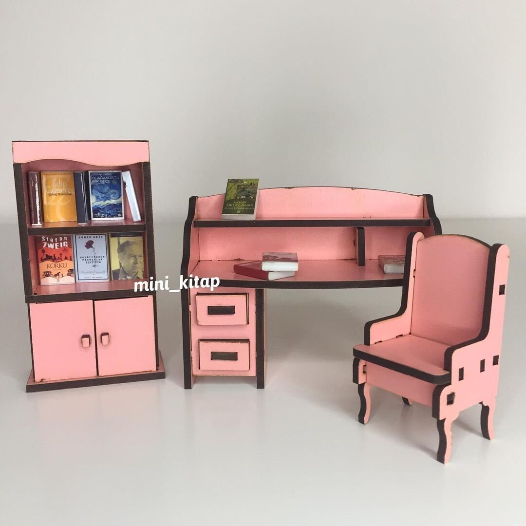 Personalized Set of Mini Bookcase Mini Books and Study Table Etsy