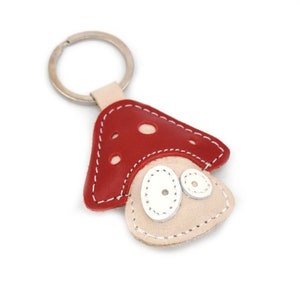 Niedlicher Pilz-handgemachte lederne Keychain, Keychain Geschenk-Ideen
