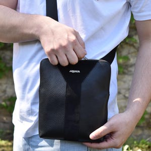 Sac à bandoulière en cuir fait main, sac messager en cuir, sac de téléphone portable pour homme, sac à bandoulière noir, petit sac pour homme