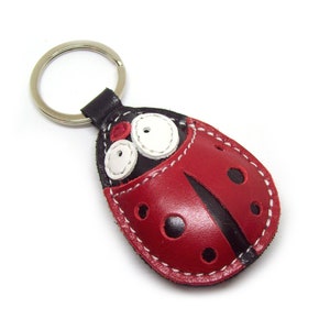 Lucky ladybug leather keychain, Ladybug Leather Bag Charm Ladybug Lover Gift Good Fortune Symbol
