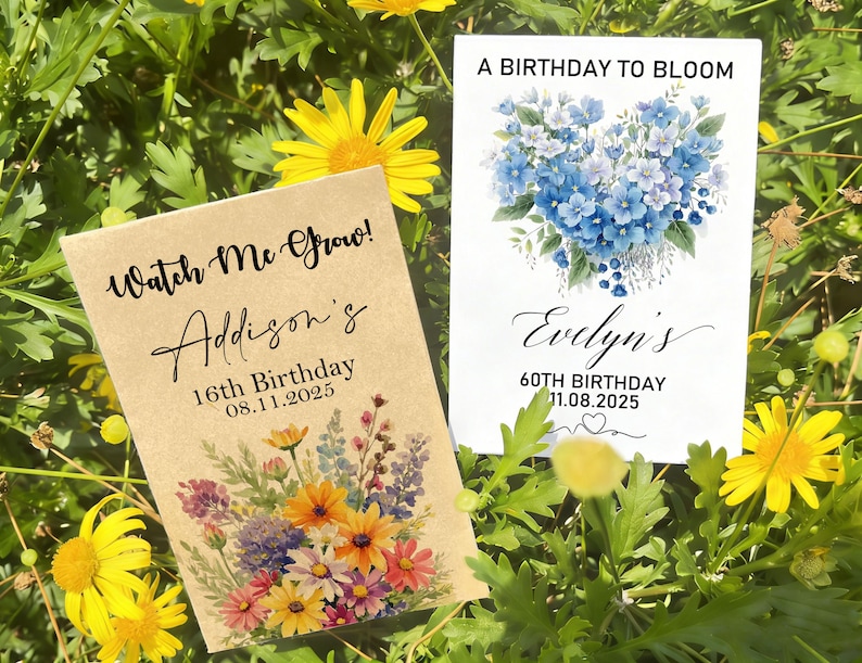 Birthday Bloom: Paquetes de semillas para cumpleaños, regalos personalizados para fiestas de 1.er, 30.º, 40.º y 50.º cumpleaños, regalos personalizados con semillas de flores silvestres. imagen 15