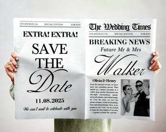 Save The Date Newspaper, Custom Wedding Announcement , Engagement Photoshoot Invitation, Future Mr & Mrs,  Wedding Save The Date Newspapers