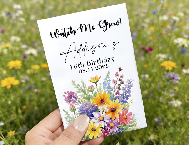 Birthday Bloom: Paquetes de semillas para cumpleaños, regalos personalizados para fiestas de 1.er, 30.º, 40.º y 50.º cumpleaños, regalos personalizados con semillas de flores silvestres. imagen 13