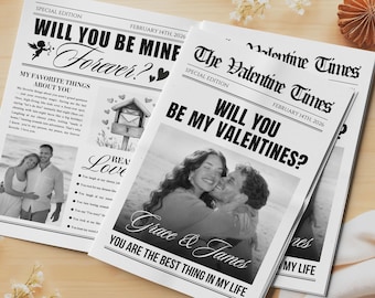 Personalized Valentine’s Day Newspaper, Custom Cupid Love Story Gift, Romantic Gift for Couples, Will You Be My Valentine, Valentine Present