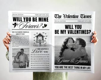 Personalized Valentine Newspaper/Custom Cupid Valentine Gift/Romantic Love Story Keepsake/Couples Valentine Present/Will You Be My Valentine