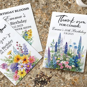 Birthday Bloom: Paquetes de semillas para cumpleaños, regalos personalizados para fiestas de 1.er, 30.º, 40.º y 50.º cumpleaños, regalos personalizados con semillas de flores silvestres. imagen 9