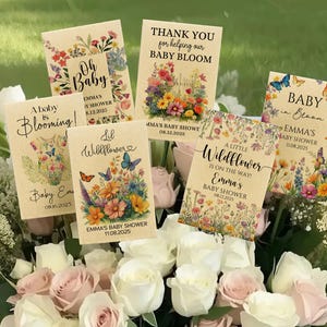 Wildflowers Bodysuit Baby Shower Favors Plantable Seed Paper Thank You Favors Baby is Blooming Custom Baby Shower Seed Packet Gender Neutral