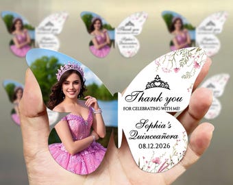Save the Date Custom Butterfly Quinceañera Fridge Magnets, Sweet 15 & Sweet 16 Party Favors, Personalized Photo Magnet Keepsakes for Guests